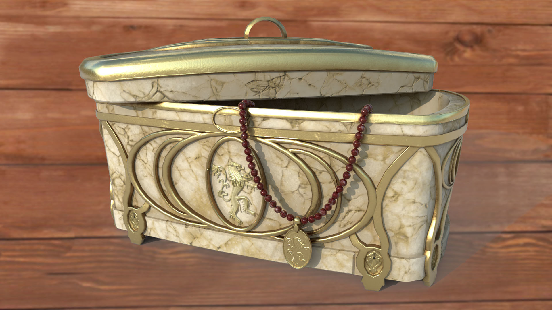 Vintage retro jewelry box PBR low-poly 3D model  Low-poly 3D model_1