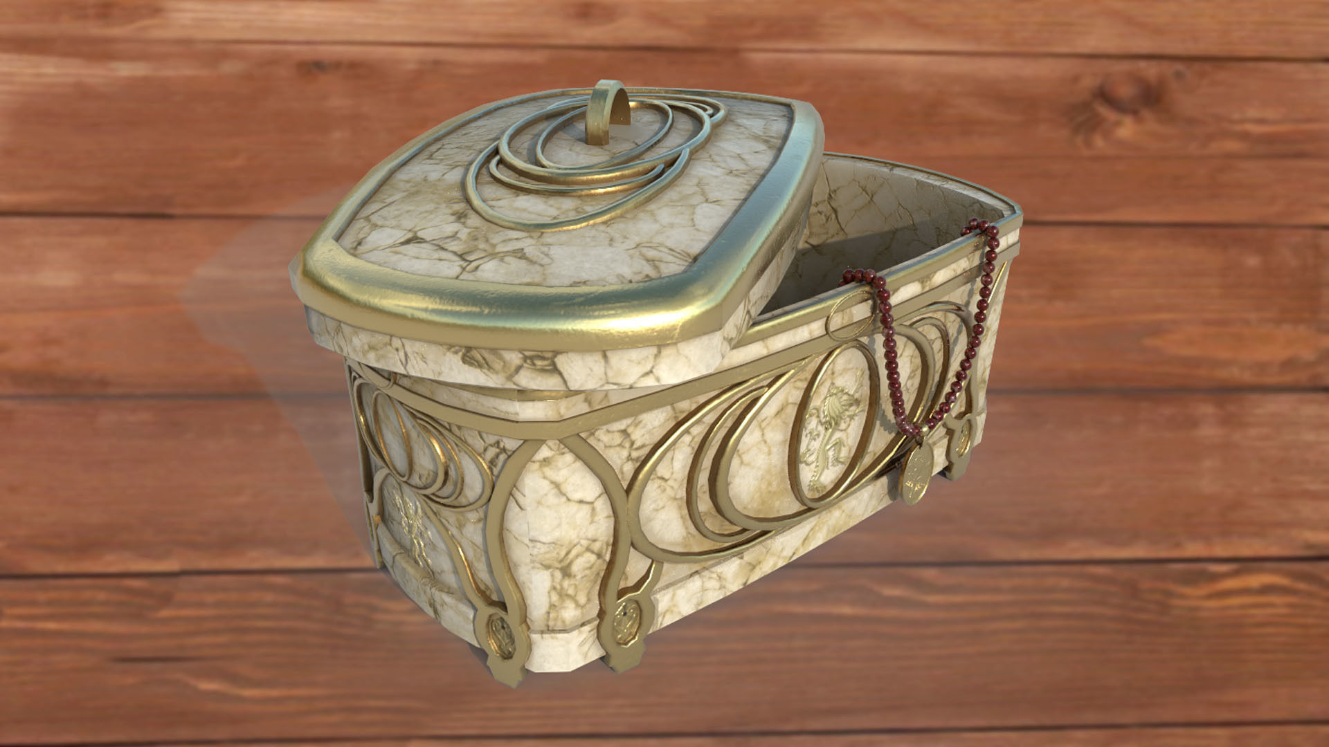 Vintage retro jewelry box PBR low-poly 3D model  Low-poly 3D model_5