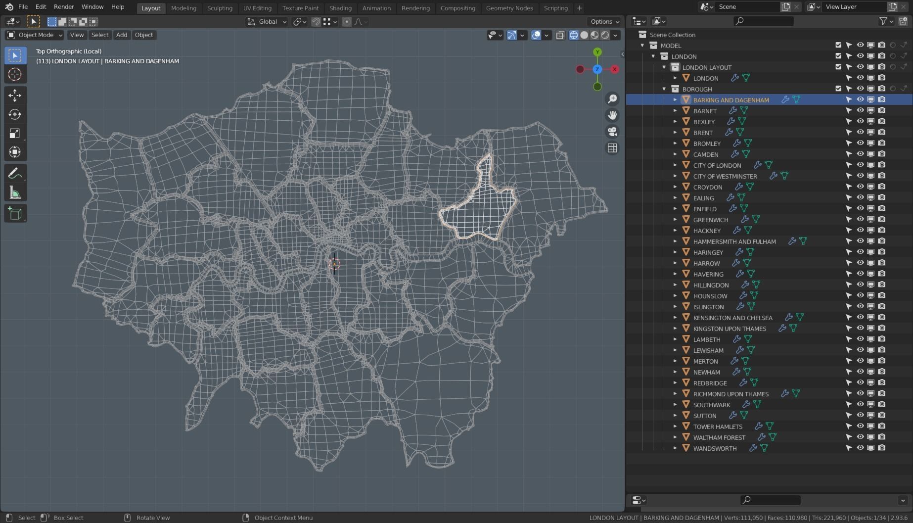 LONDON POLITICAL MAP LAYOUT Low-poly 3D model_28