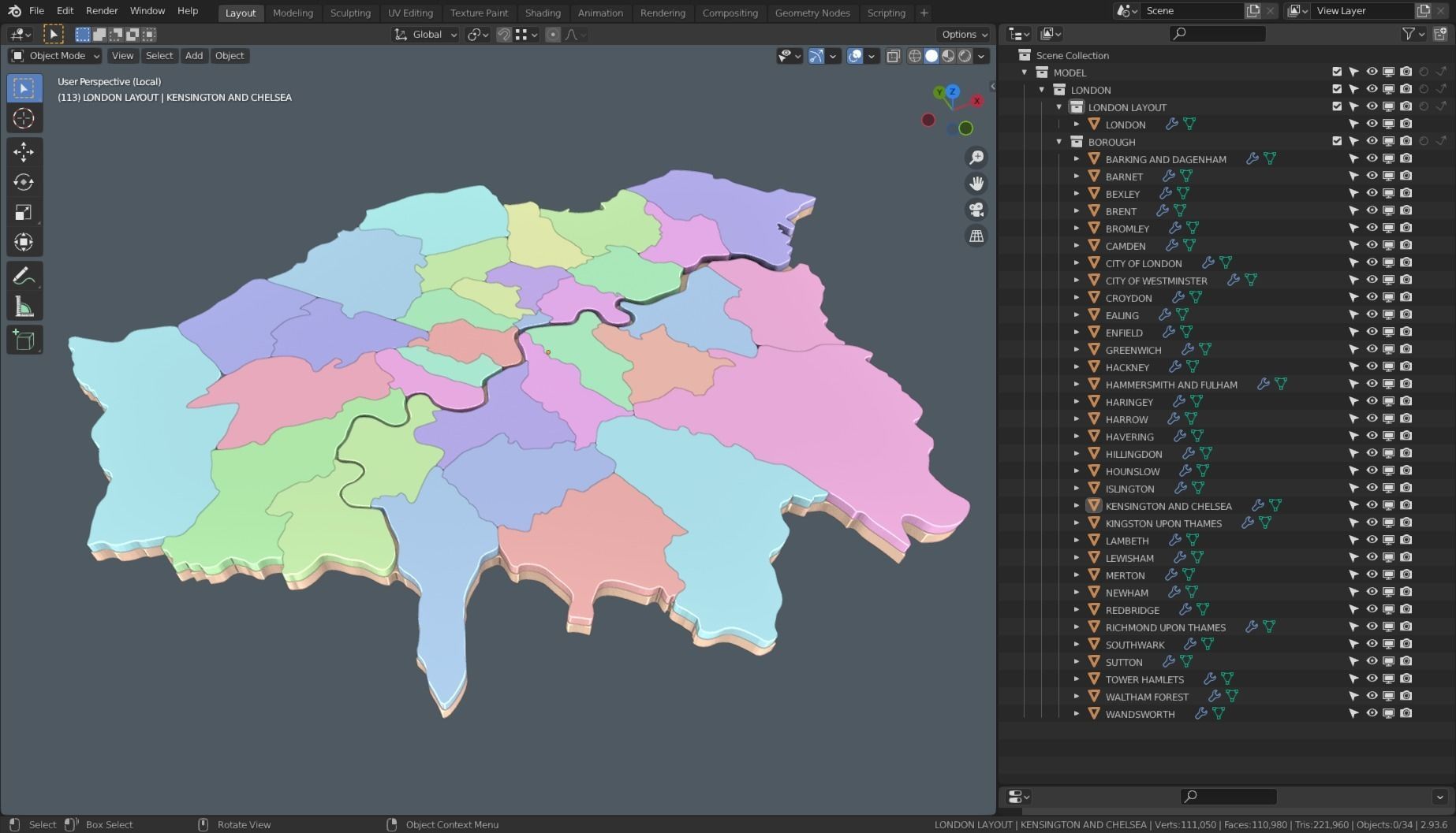 LONDON POLITICAL MAP LAYOUT Low-poly 3D model_4