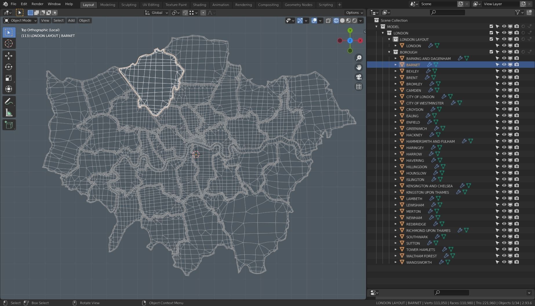 LONDON POLITICAL MAP LAYOUT Low-poly 3D model_29