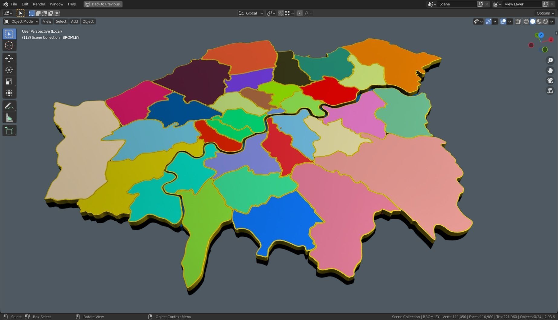 LONDON POLITICAL MAP LAYOUT Low-poly 3D model_5