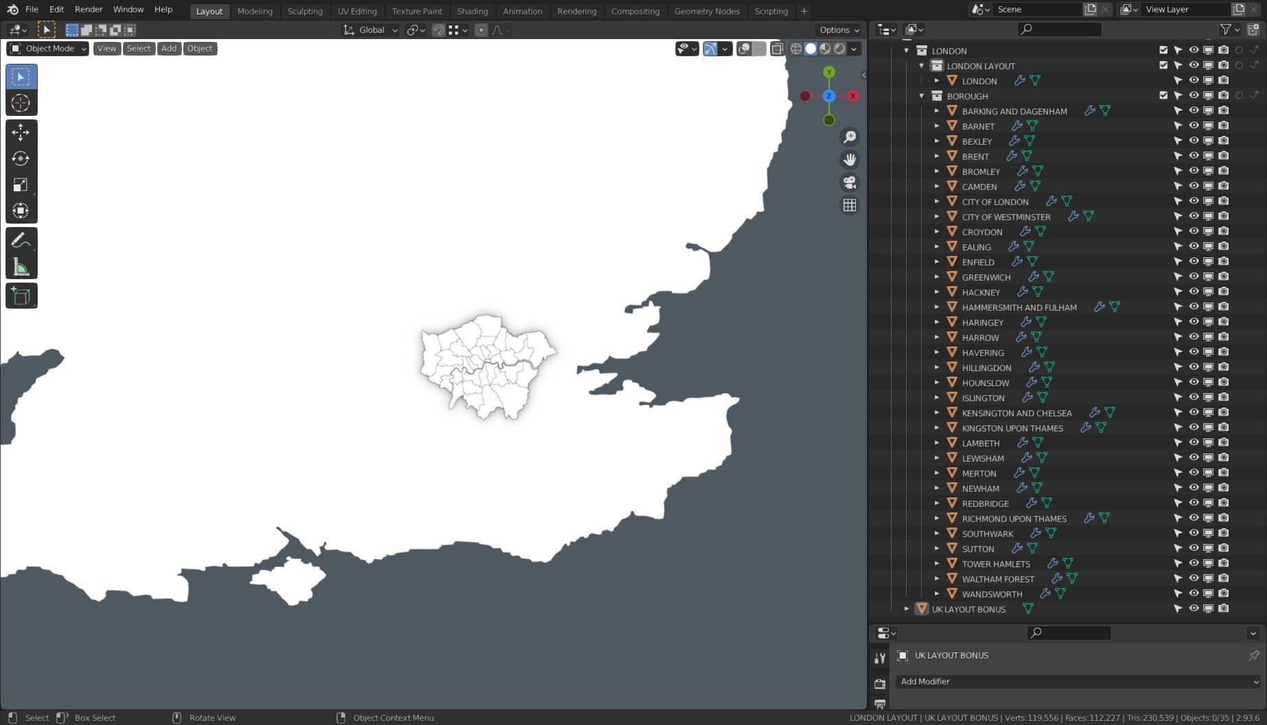 LONDON POLITICAL MAP LAYOUT Low-poly 3D model_16