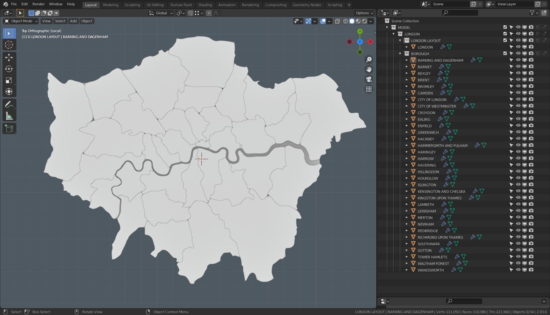 LONDON POLITICAL MAP LAYOUT Low-poly 3D model_27