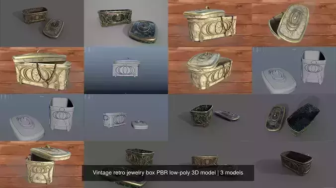 Vintage retro jewelry box PBR low-poly 3D model 3D Model Collection