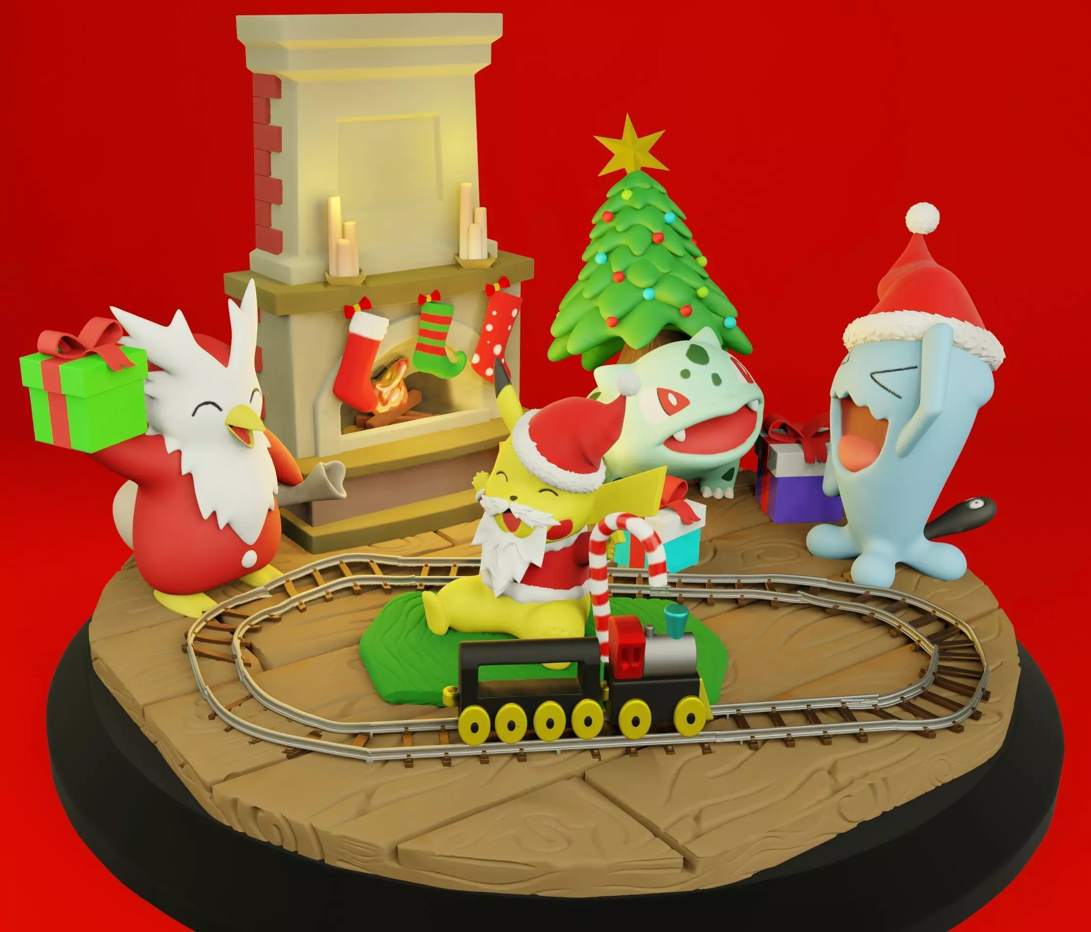 Pokemon pikachu Christmas diorama 3D print model_0