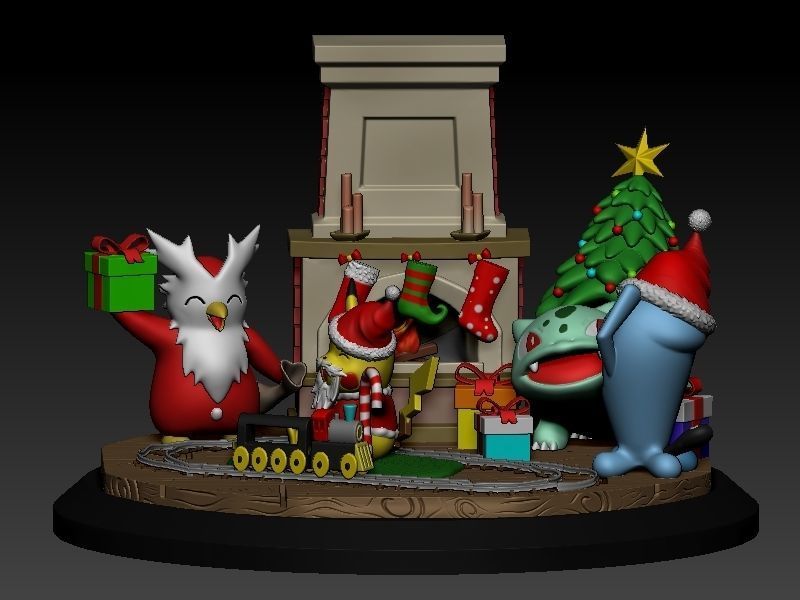 Pokemon pikachu Christmas diorama 3D print model_5