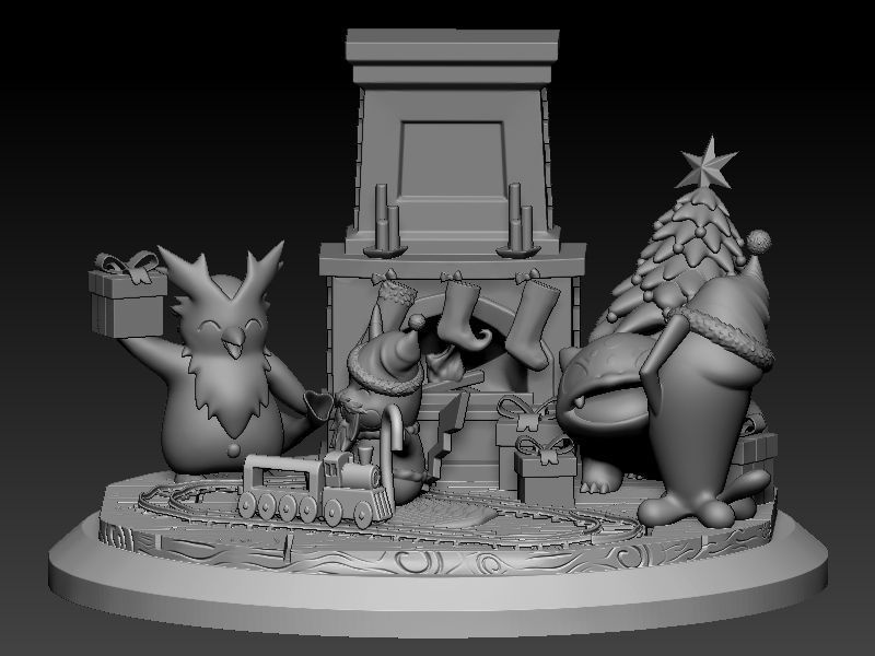 Pokemon pikachu Christmas diorama 3D print model_3