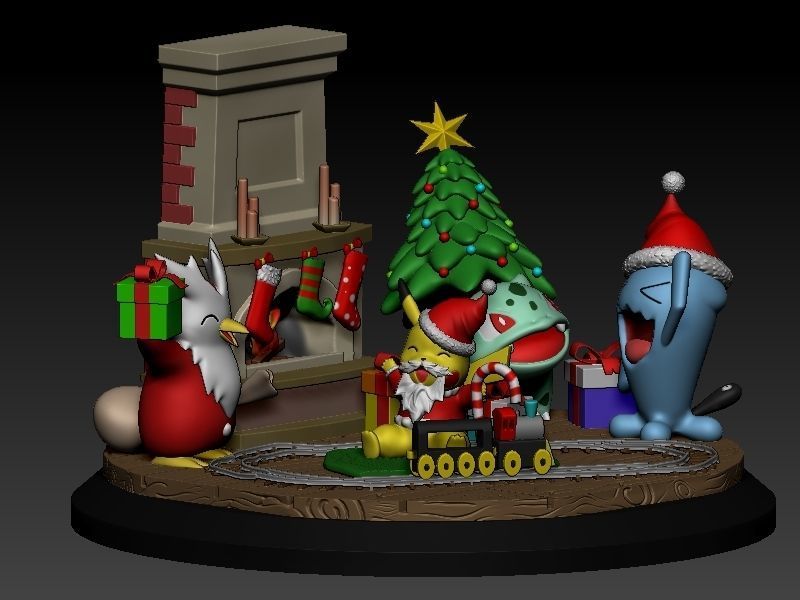 Pokemon pikachu Christmas diorama 3D print model_8