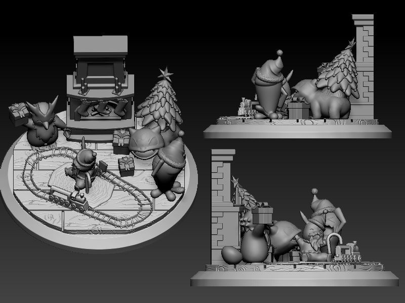 Pokemon pikachu Christmas diorama 3D print model_6