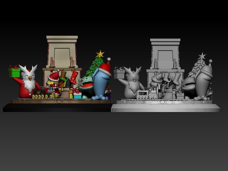 Pokemon pikachu Christmas diorama 3D print model_7
