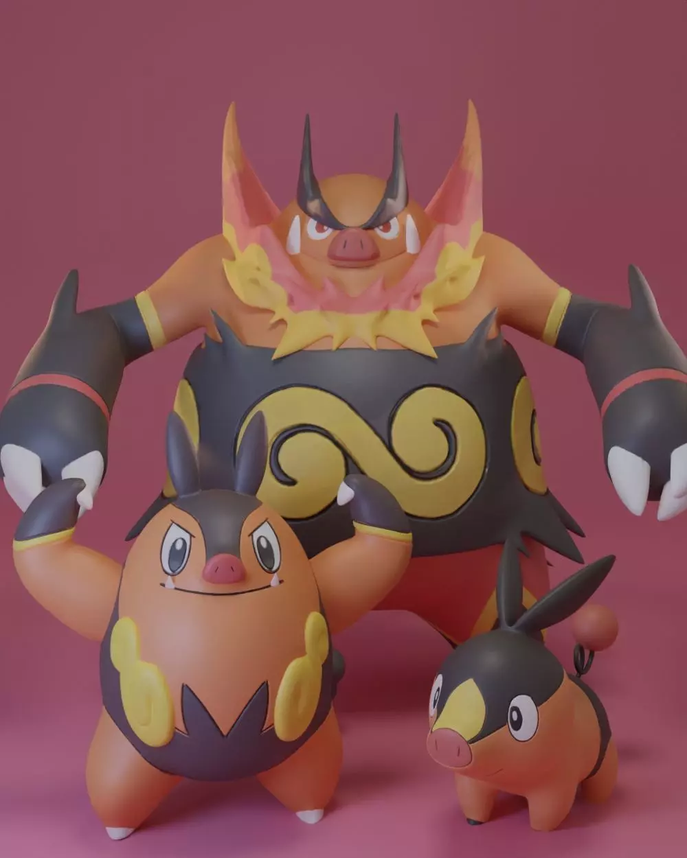 Pokemon - Tepig Pignite and Emboar 3D print model