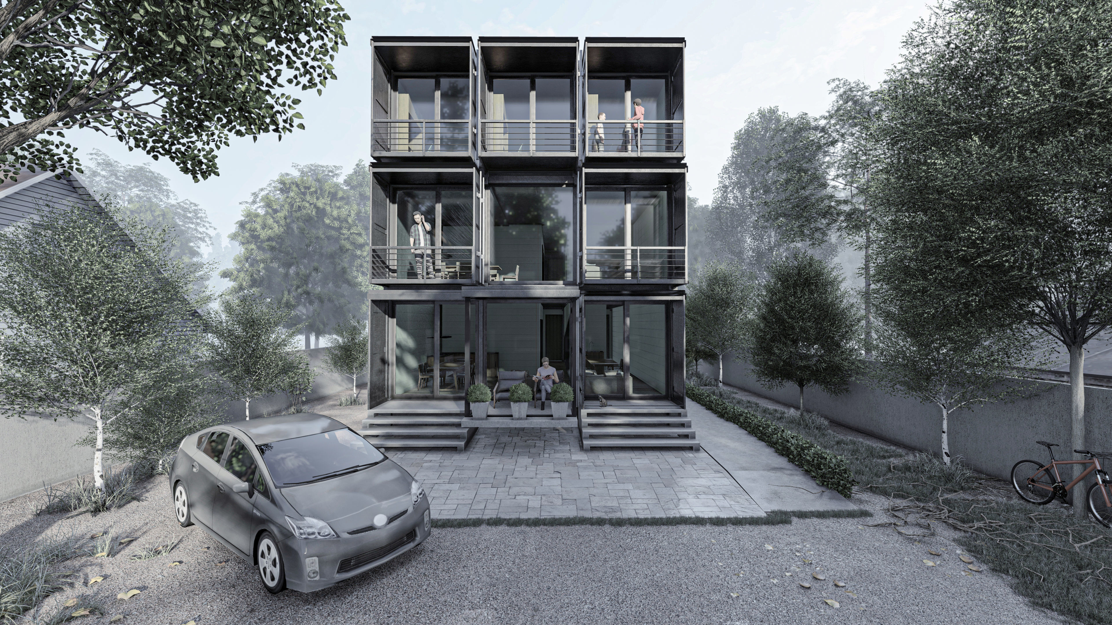 THREE STOREY CONTAINER HOUSE 3D model_2