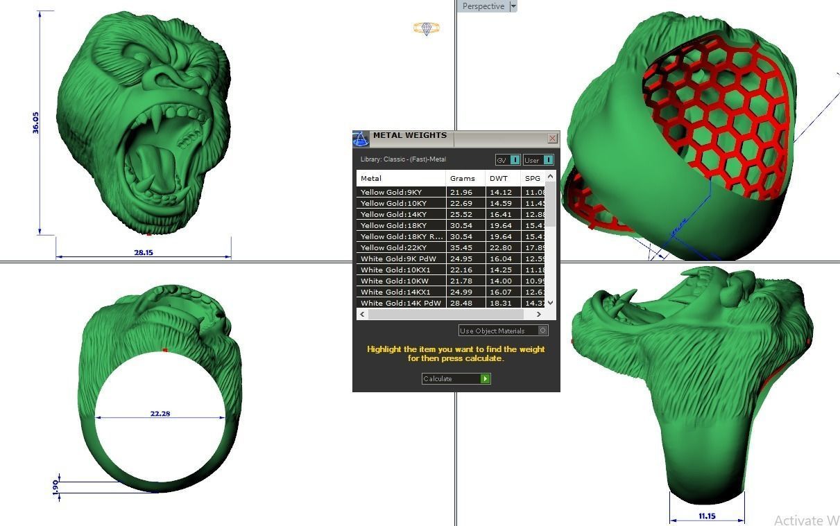 gorilla head ring 3D print model_4