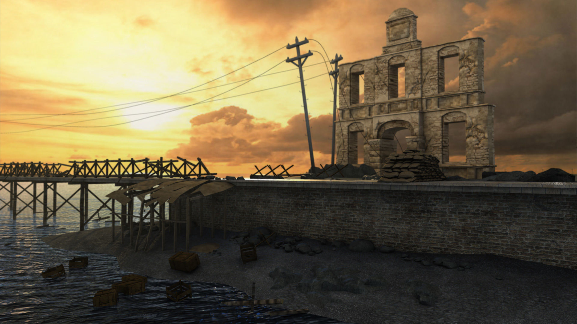The abandoned ruins bridge pier coast port 3D model_1