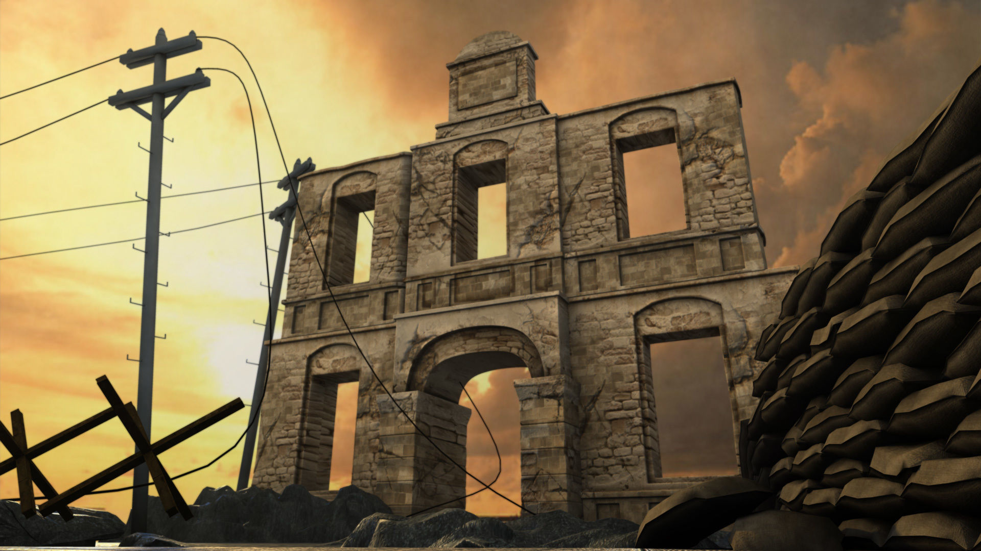 The abandoned ruins bridge pier coast port 3D model_3