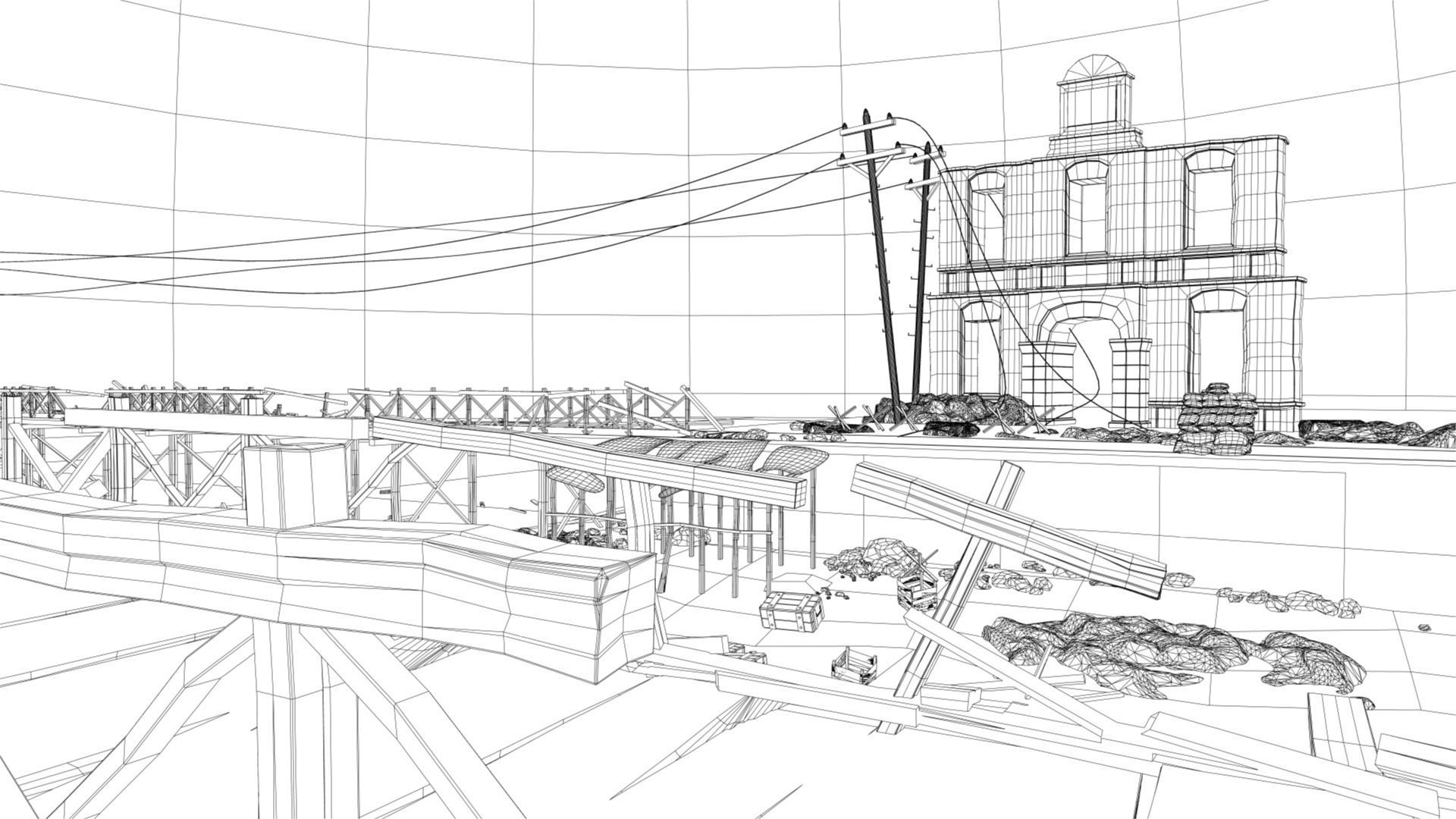 The abandoned ruins bridge pier coast port 3D model_6