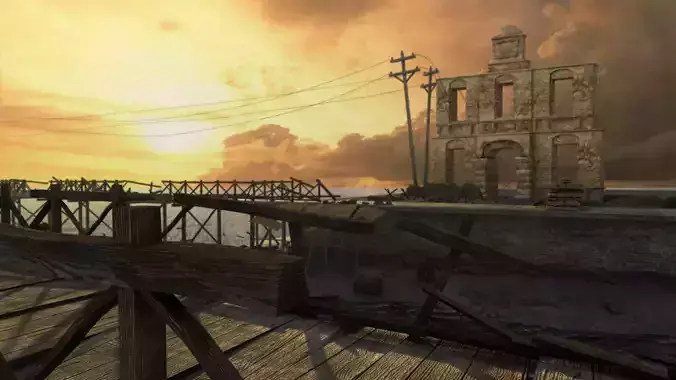 The abandoned ruins bridge pier coast port