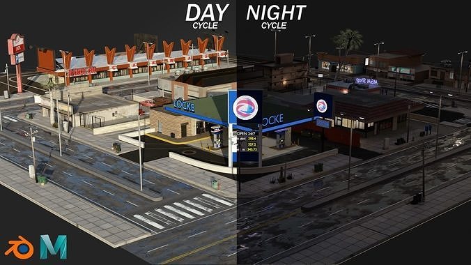 City Street Low-poly 3D model 2