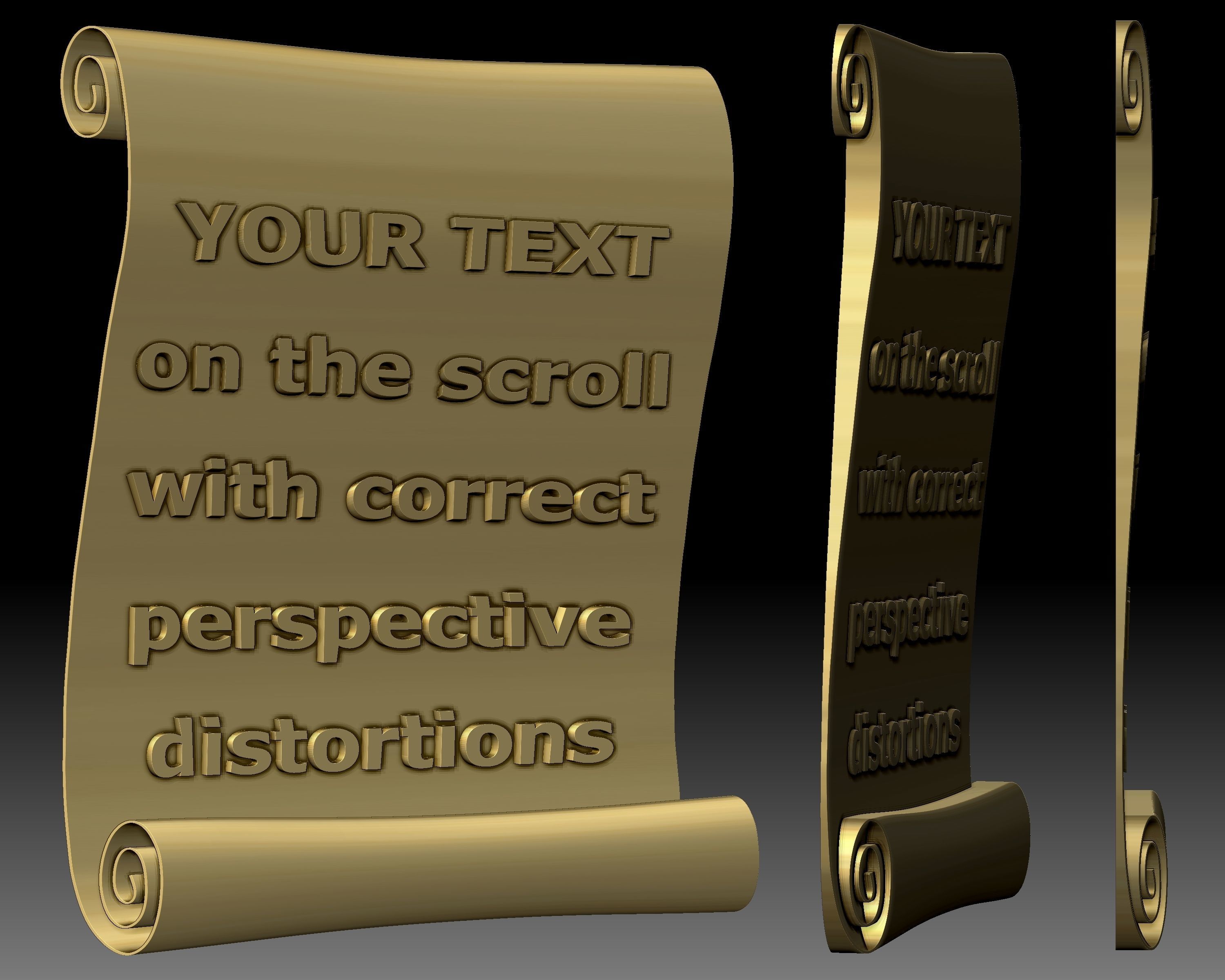 Your text and or logo on the scroll - bas-relief  3D print model_3