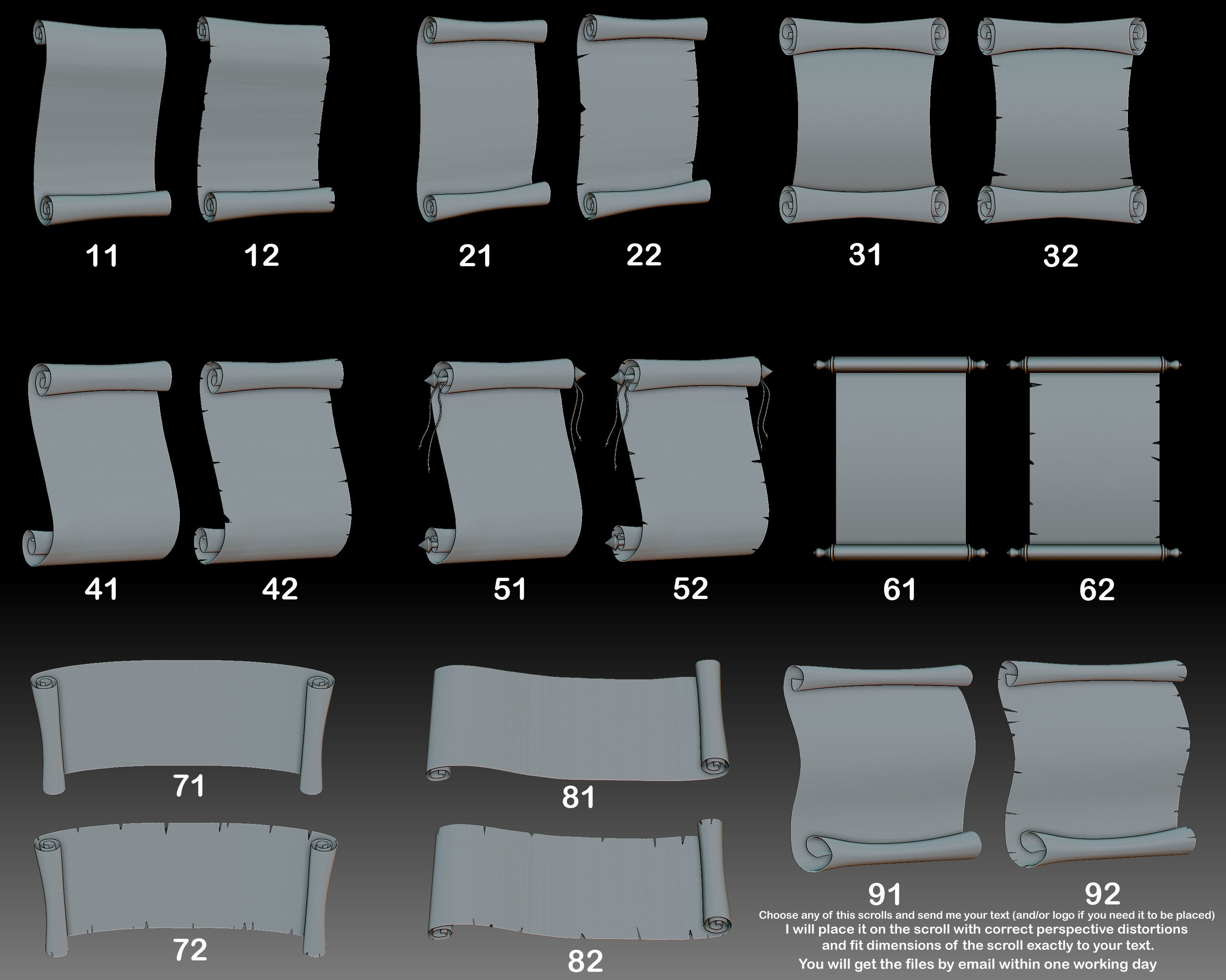 Your text and or logo on the scroll - bas-relief  3D print model_4