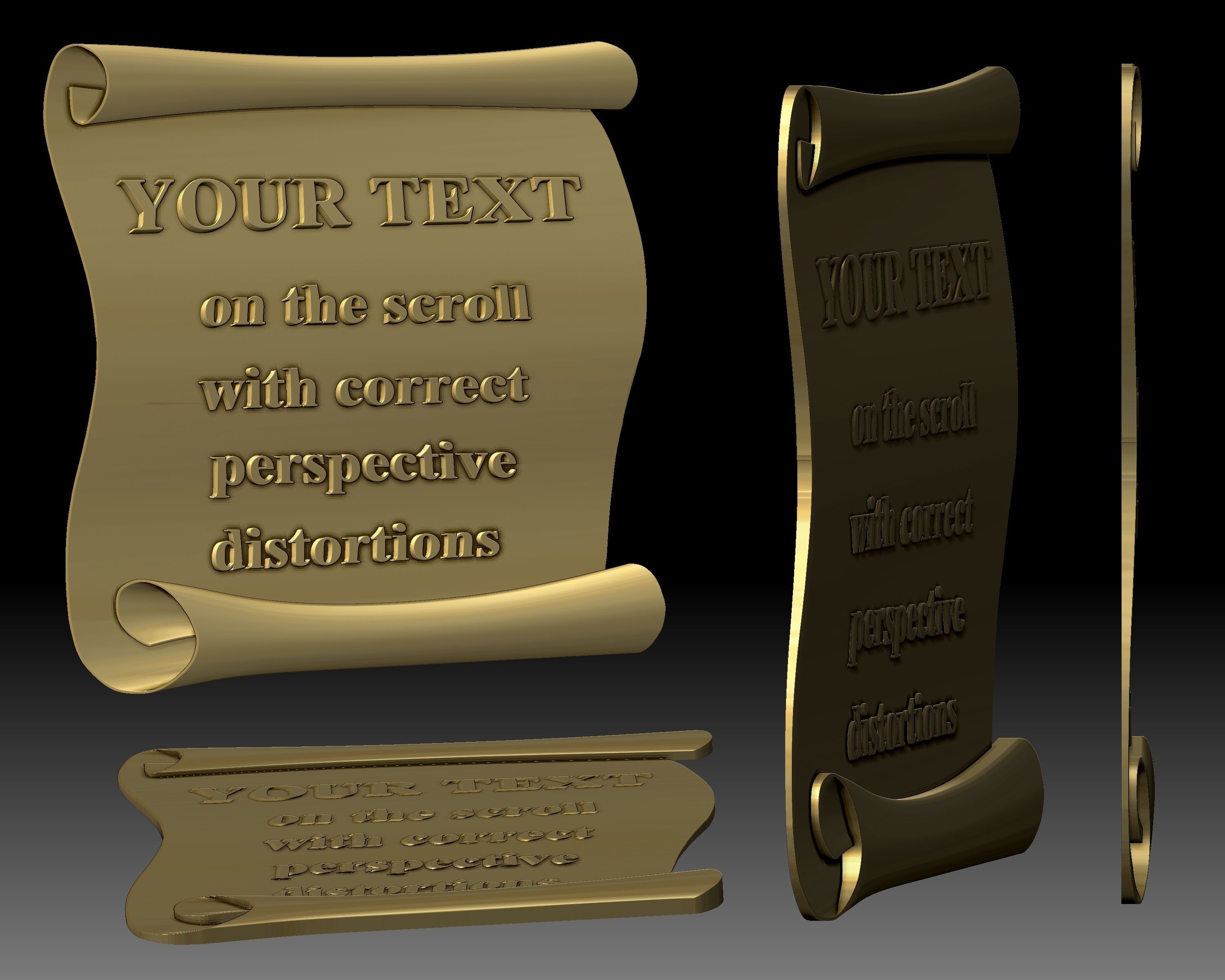 Your text and or logo on the scroll - bas-relief  3D print model_2