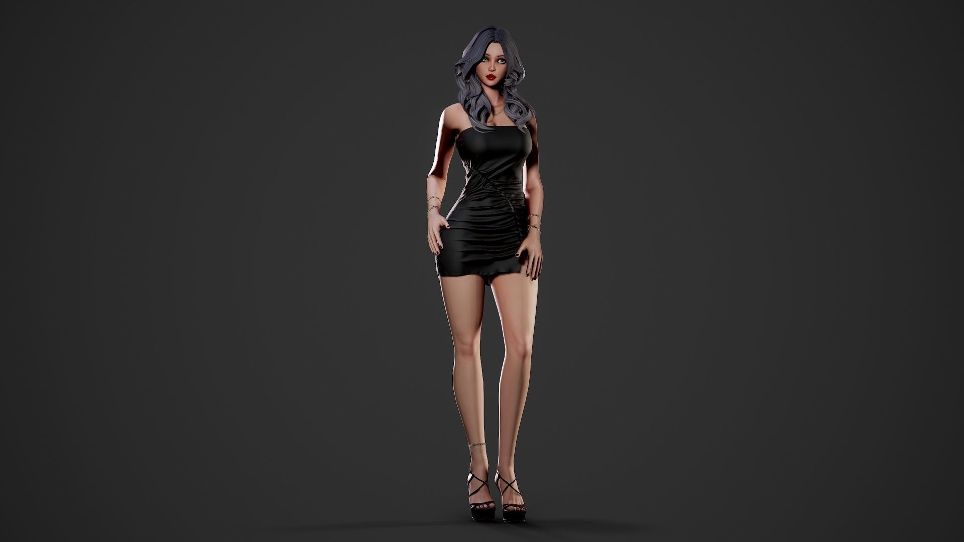 Party Girl - Game Ready Low-poly 3D model_13