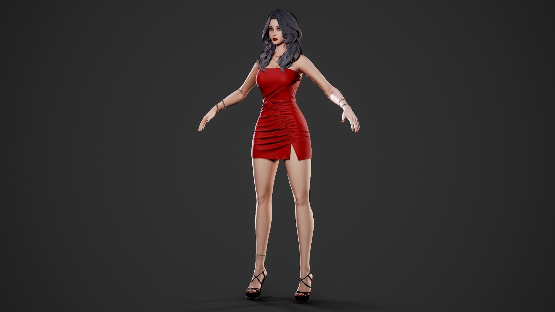 Party Girl - Game Ready Low-poly 3D model_10