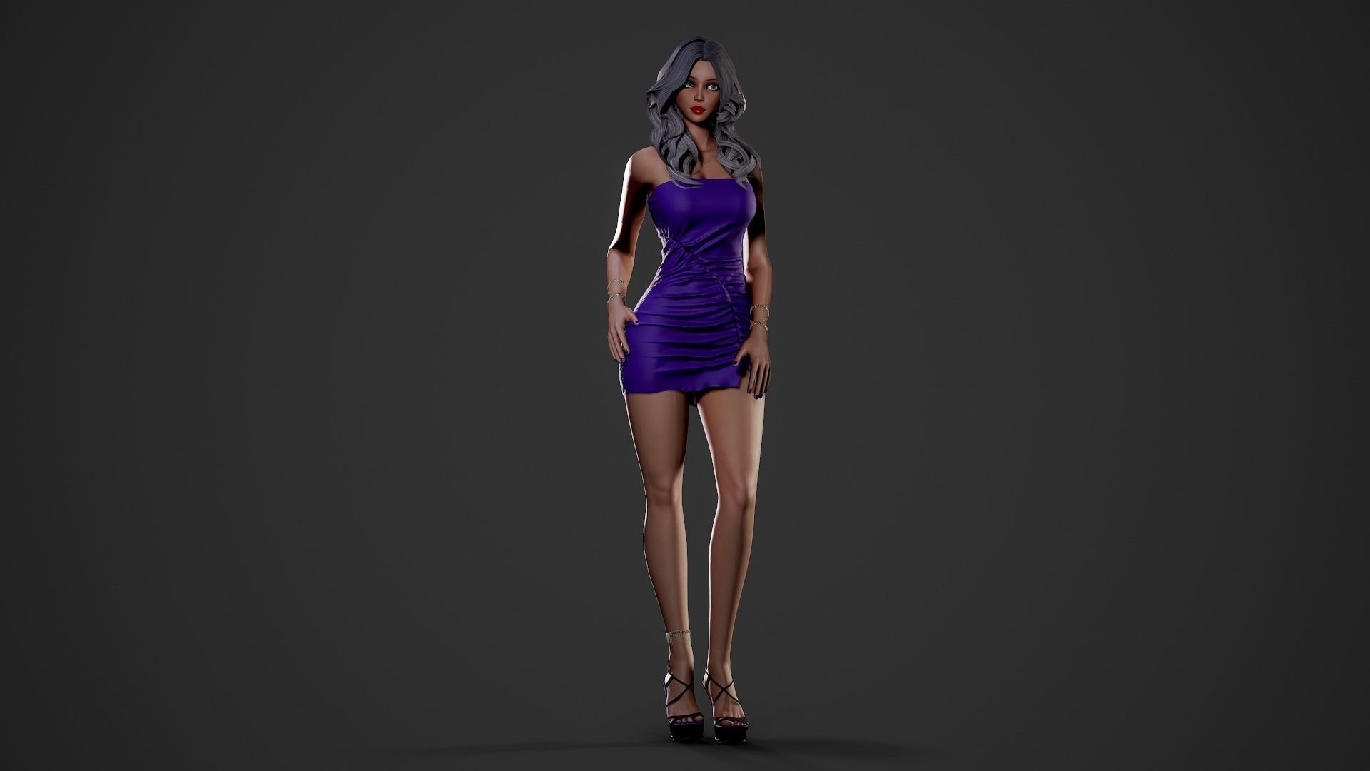Party Girl - Game Ready Low-poly 3D model_14