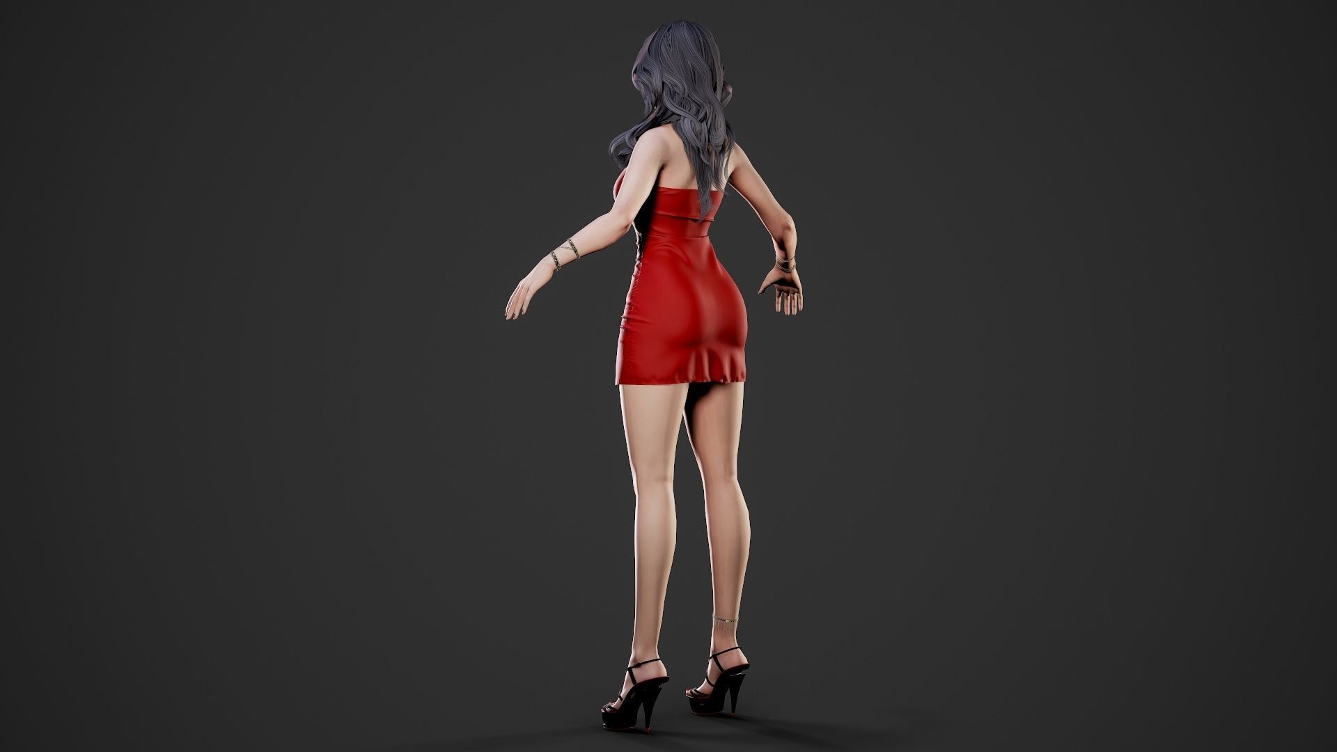 Party Girl - Game Ready Low-poly 3D model_9