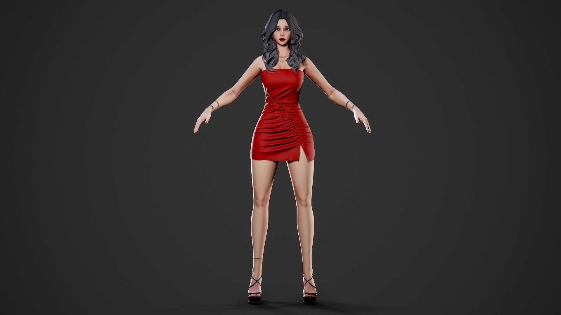 Party Girl - Game Ready Low-poly 3D model_6