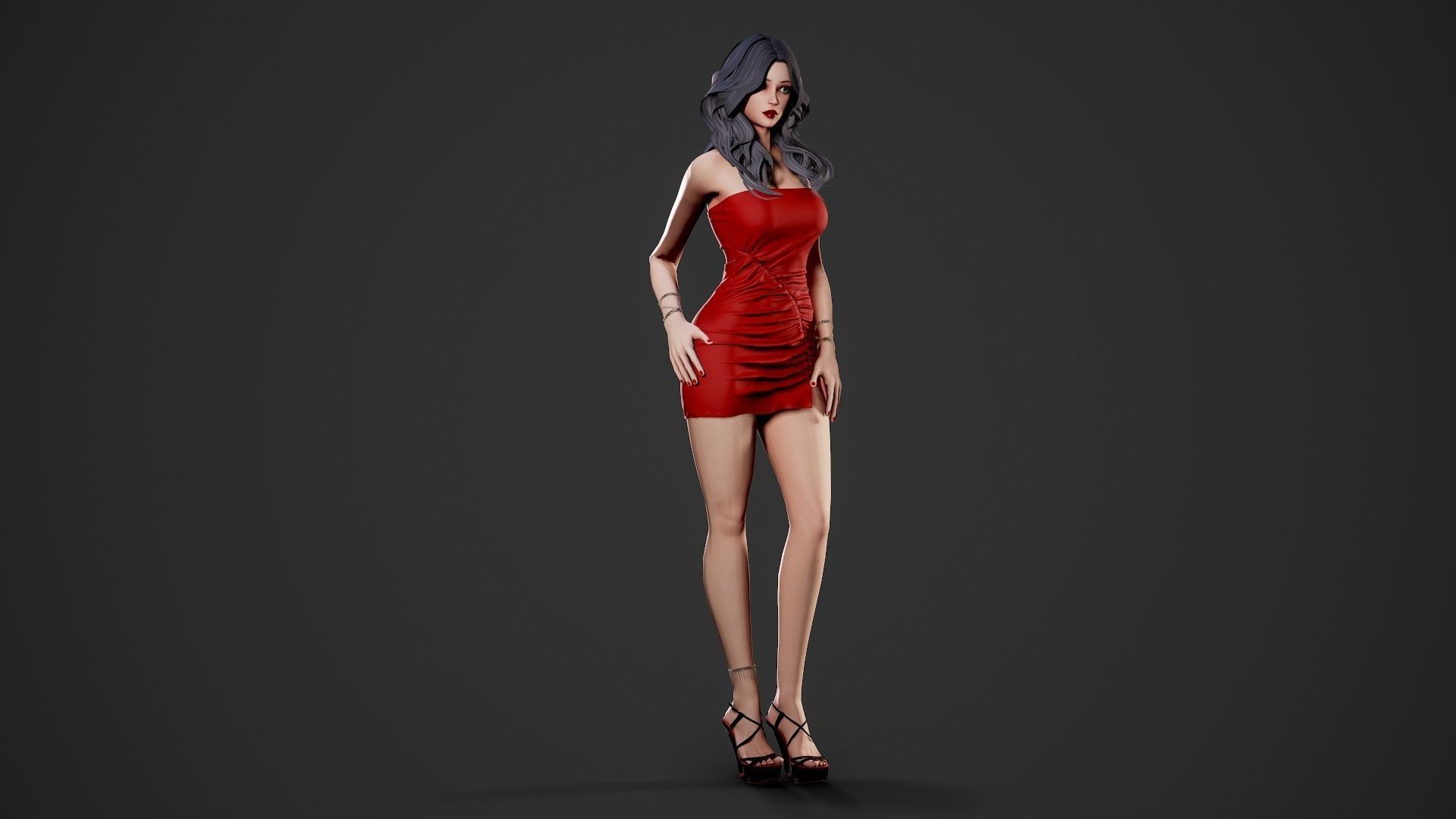 Party Girl - Game Ready Low-poly 3D model_3
