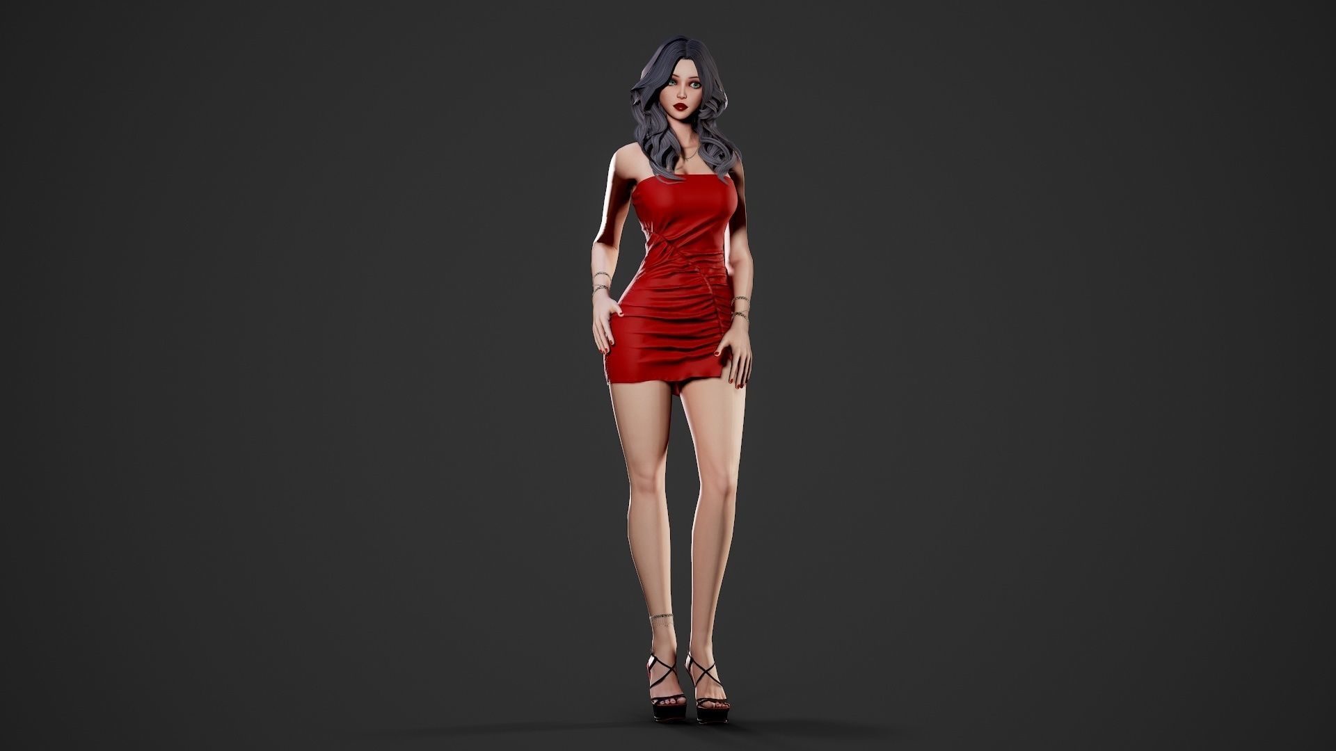 Party Girl - Game Ready Low-poly 3D model_12