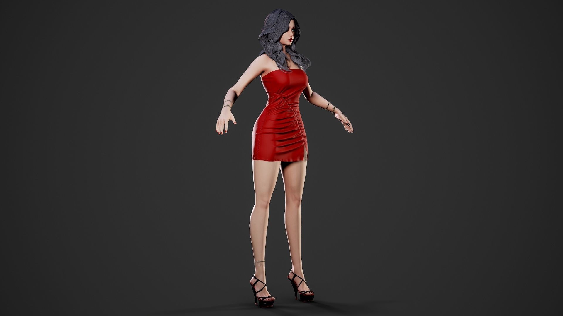 Party Girl - Game Ready Low-poly 3D model_7