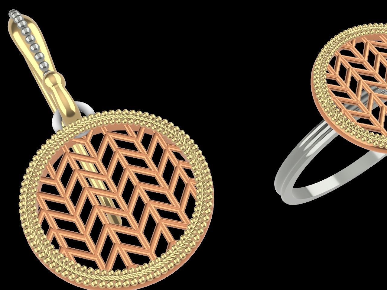 ART DECO EARRING RING SET STL FILES CHECKED 3D print model_3