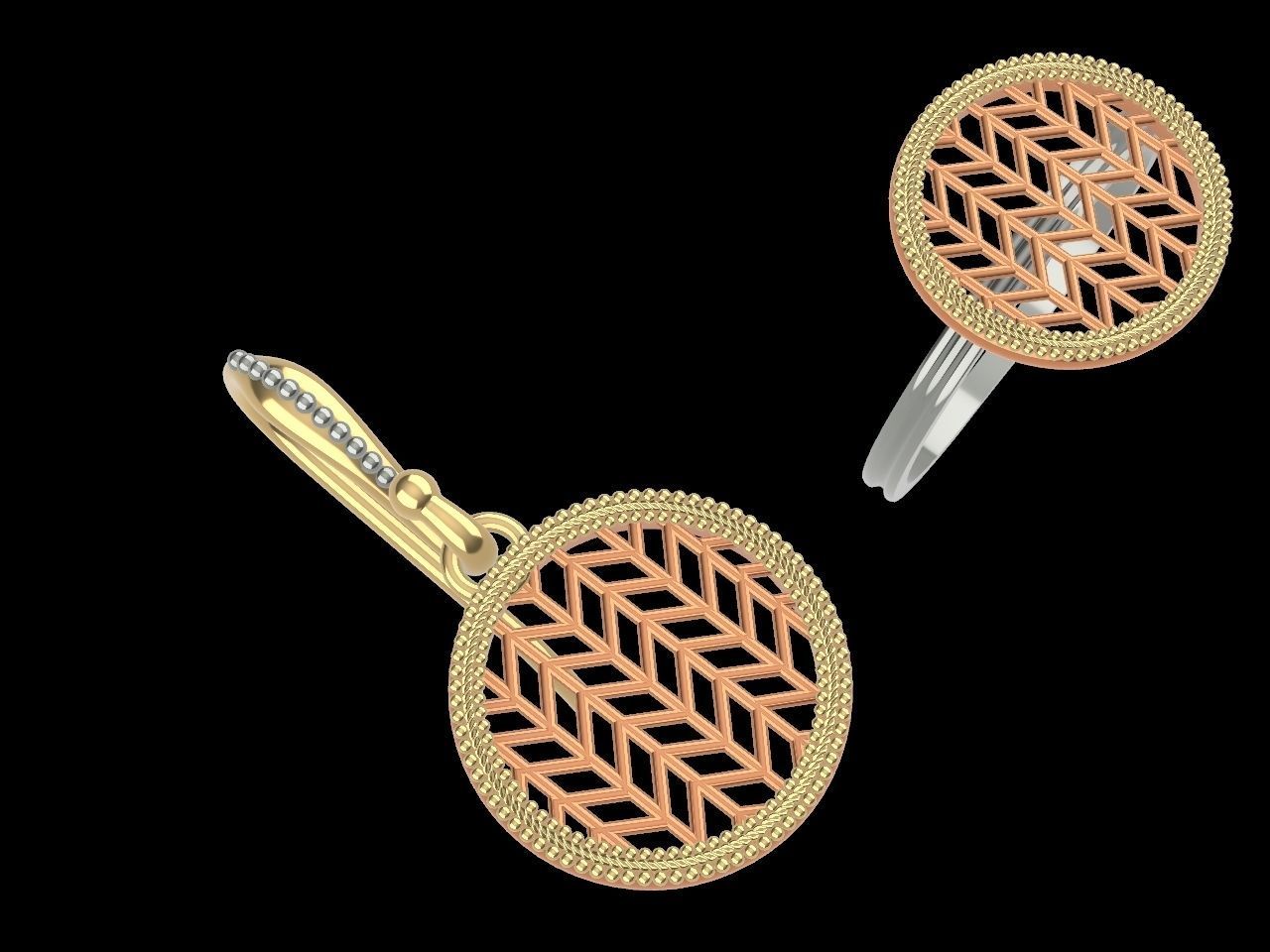 ART DECO EARRING RING SET STL FILES CHECKED 3D print model_14