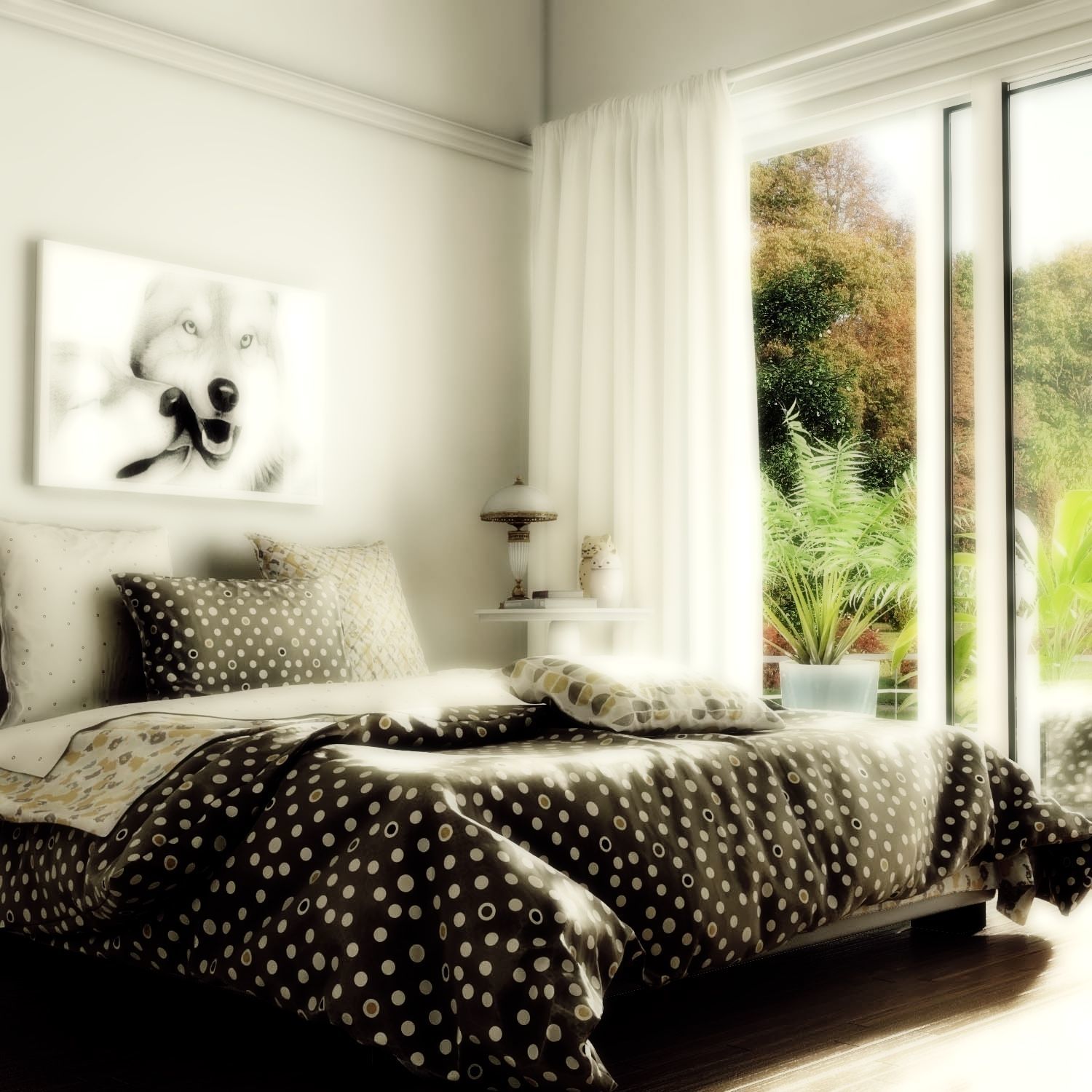 bedroom with polka dot bedding 3D model_4