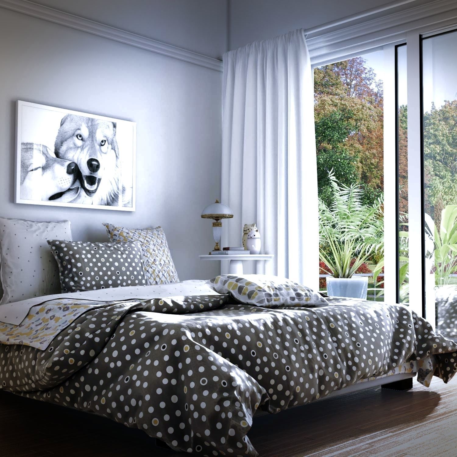bedroom with polka dot bedding 3D model_3