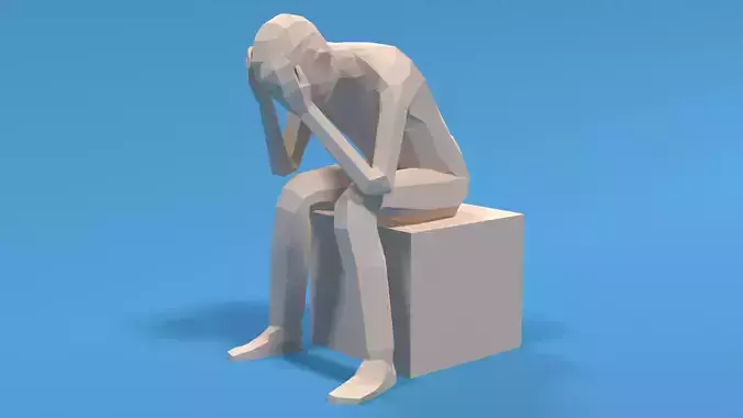 Low Poly Kid Sitting Sad