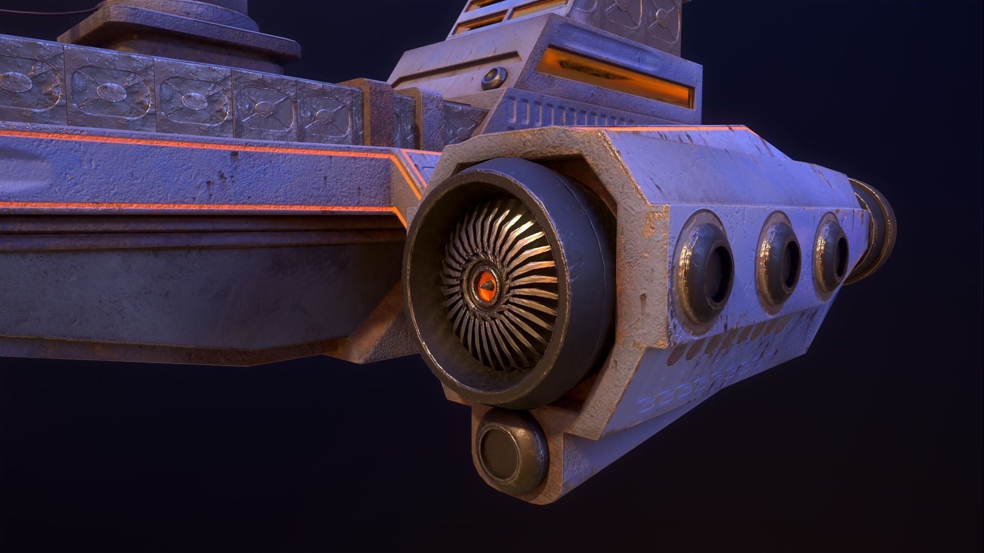 Industrial Spaceship Low-poly 3D model_10