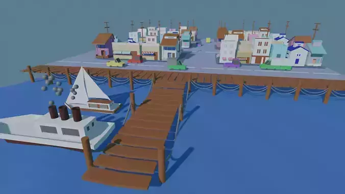 Neighborhood city with boats on dock