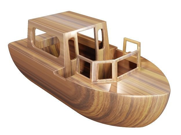 Wooden Tourist Boat Toy Low-poly 3D model_2