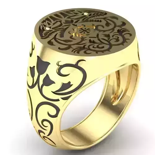 mens ring celtic drawing with wolves