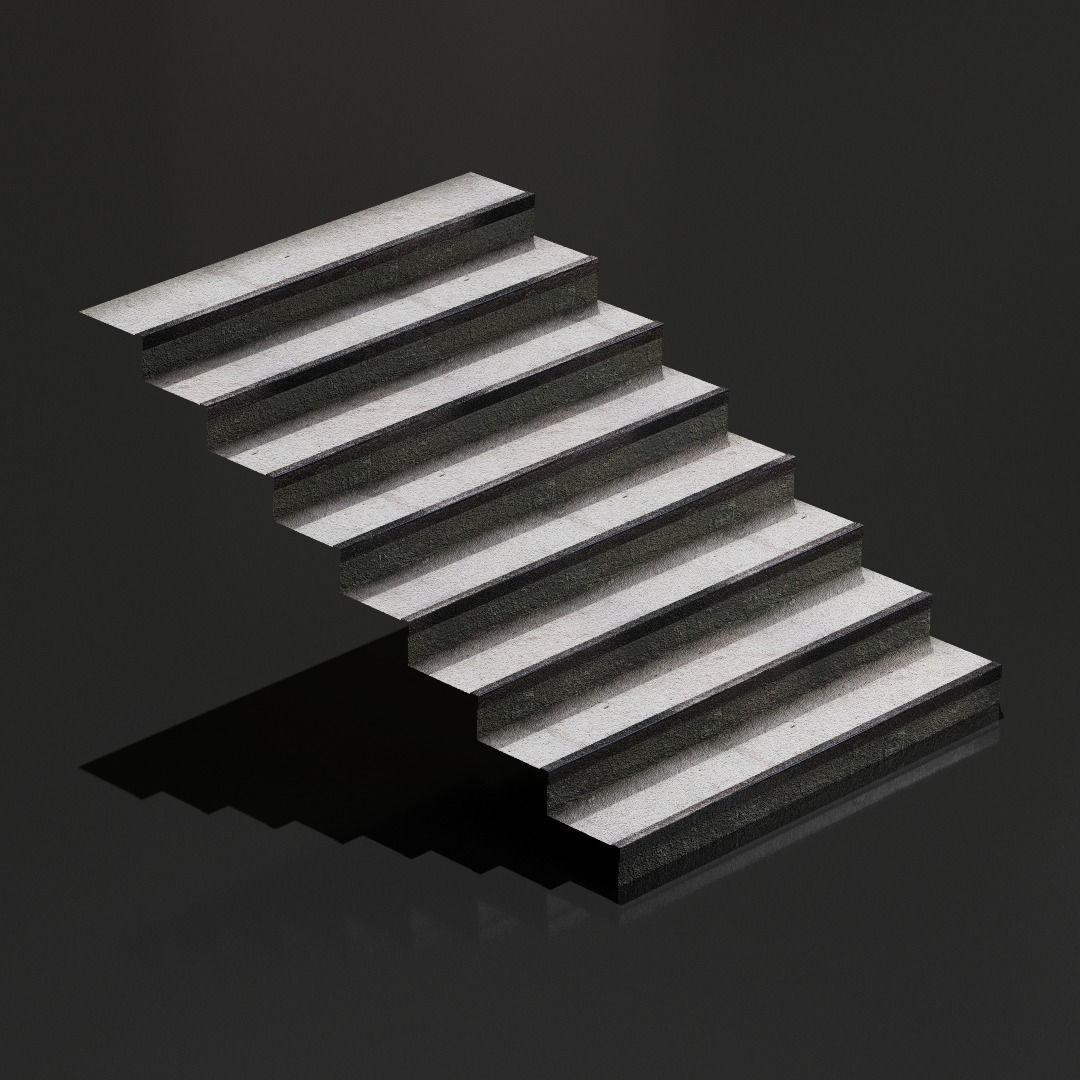 Blender Asset - Old Concrete Staircase Free low-poly 3D model_1