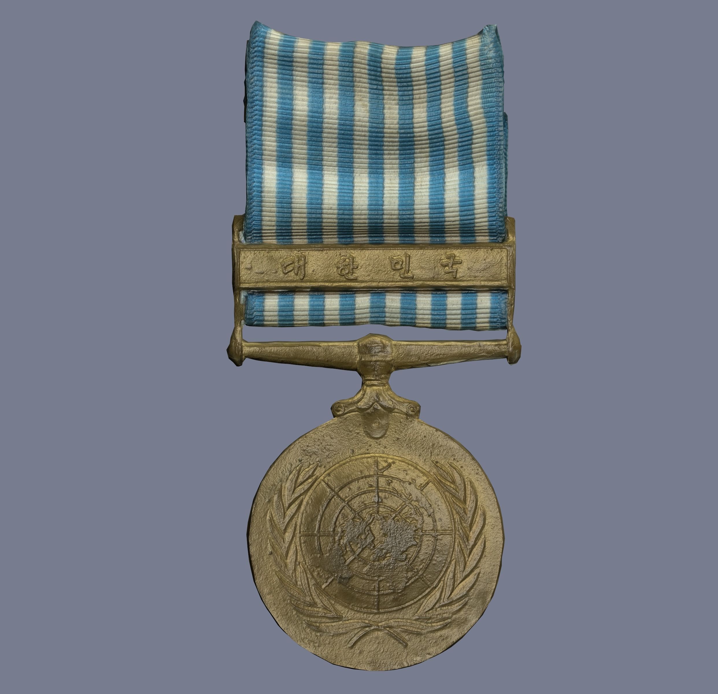 My grandfathers UN medal from forgotten    Korean War 3D model_1