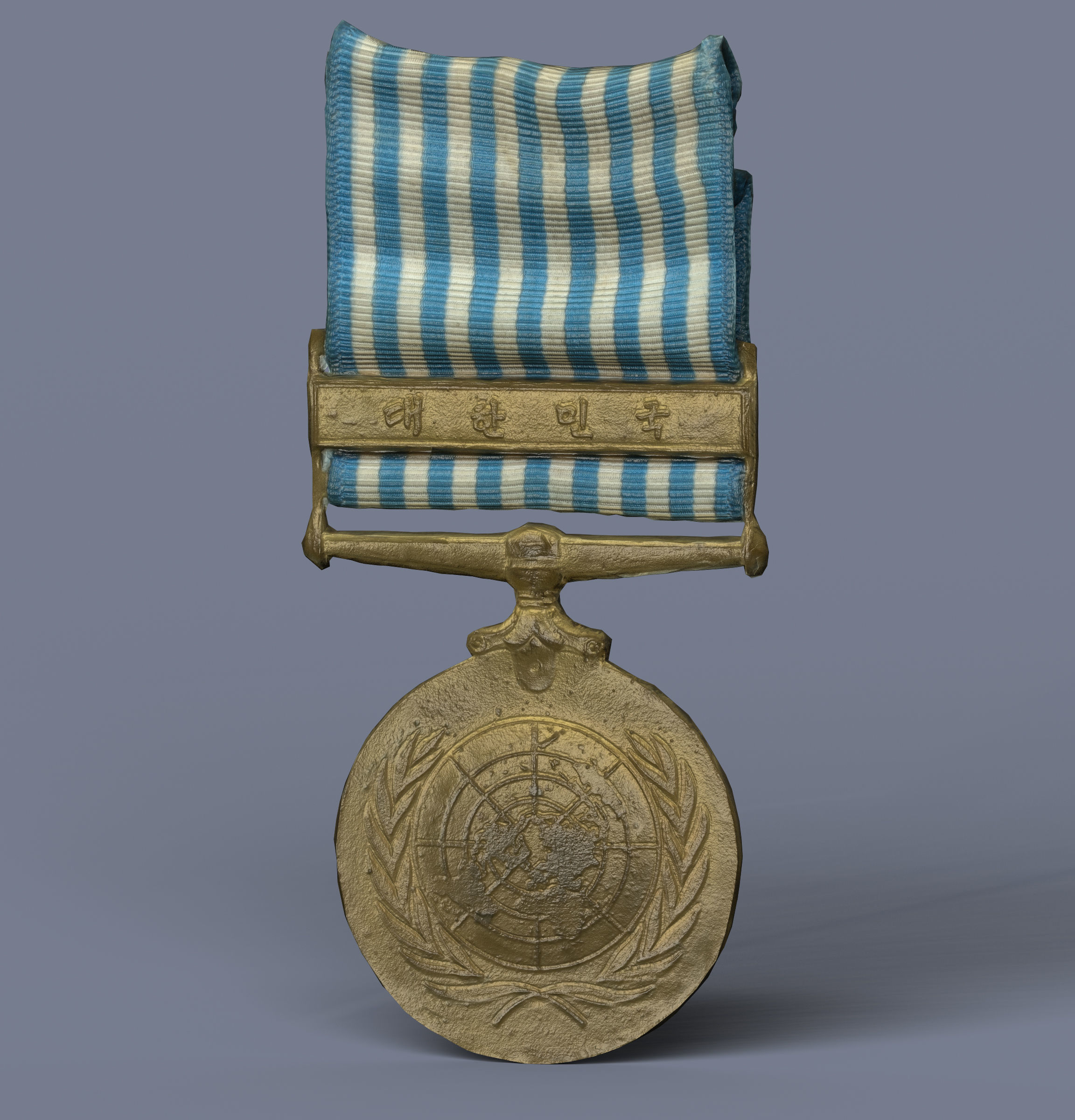My grandfathers UN medal from forgotten    Korean War 3D model_2