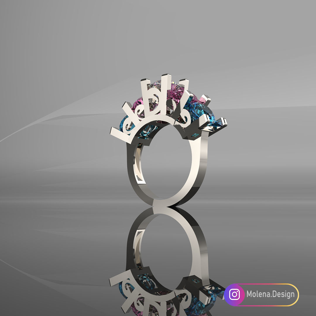 5 gems beriliant cut ring 3D print model_2