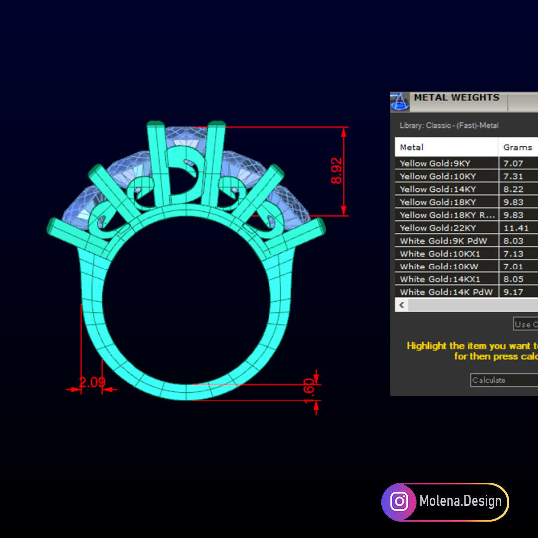 5 gems beriliant cut ring 3D print model_3