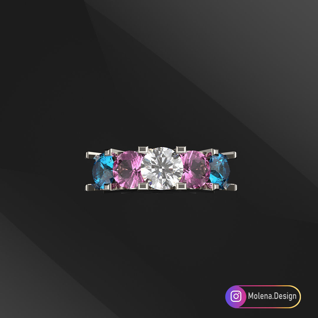 5 gems beriliant cut ring 3D print model_1