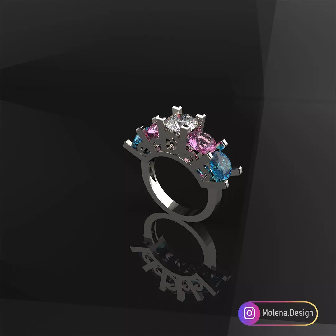 5 gems beriliant cut ring 3D print model_0
